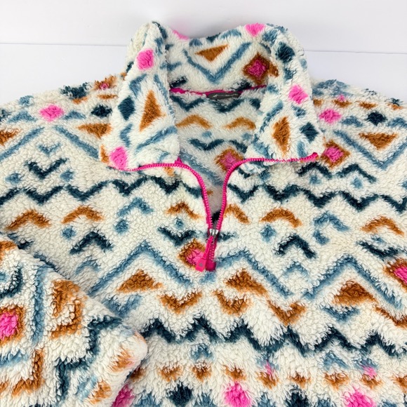 Eddie Bauer XXL Women Sherpa Fleece 1/4 Zip Aztec Geometric Pullover Sweatshirt - Picture 5 of 11